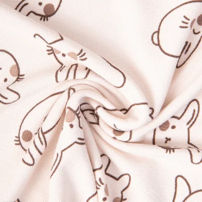 Tissu Jersey French terry Crêpe Noé doudou lapin sur fond Ecru - Par 10 cm