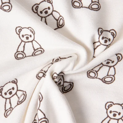 Tissu Maille Jersey Coton Teddy oursons sur fond Ecru - Par 10 cm