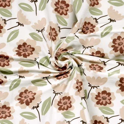Tissu Sweat léger French Terry Eden fleuri sur fond Ecru - Par 10 cm