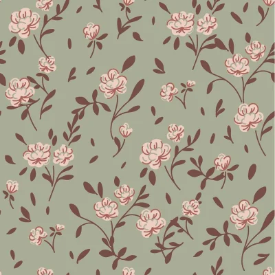 Tissu Jersey French terry Crêpe Fleurs sur fond Vert olive - Par 10 cm