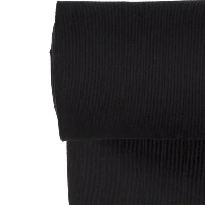 Tissu Bord côte uni Noir - Par 10 cm