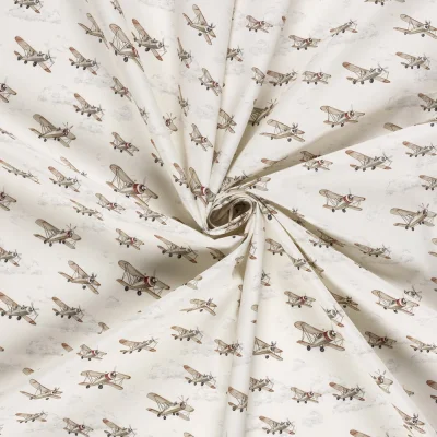 Tissu Coton imprimé digital Gabin in the sky sur fond Ecru - Par 10 cm