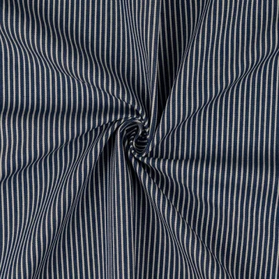 Tissu Jean Denim Rayé sur fond Bleu denim - Par 10 cm