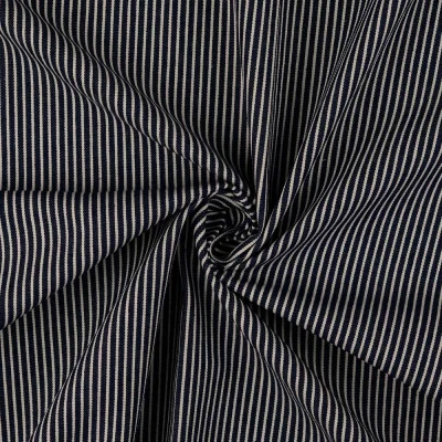Tissu Jean Denim Rayé sur fond Bleu nuit - Par 10 cm