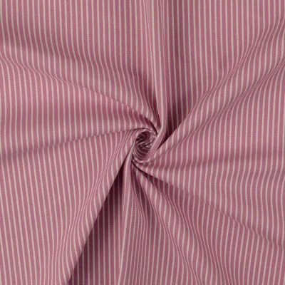 Tissu Jean Denim Rayé sur fond Rose - Par 10 cm