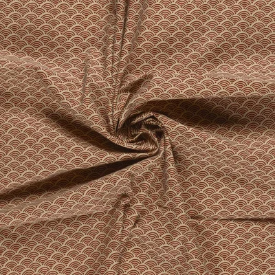 Tissu Coton imprimé Miyu éventails Bordeaux sur fond Beige - Par 10 cm