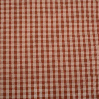 Tissu Vichy Petits carreaux 5 mm Terracotta sur fond Beige - Par 10 cm