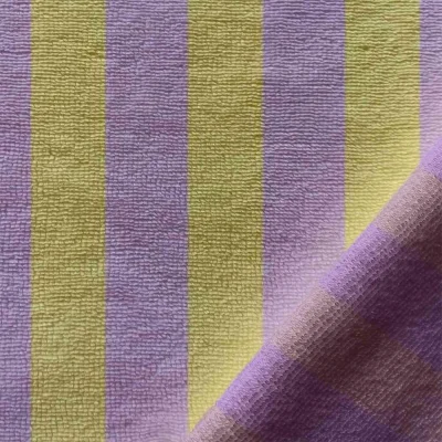 Tissu Micro Eponge à rayures Lemon et Lilas clair - Par 10 cm