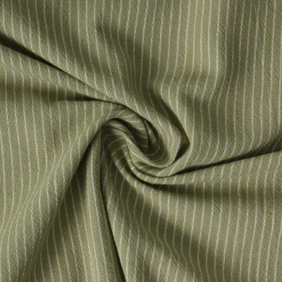 Coupon Tissu Polycoton  Hugo rayures Blanches 3mm sur fond Vert olive - Coupon de 50 cm