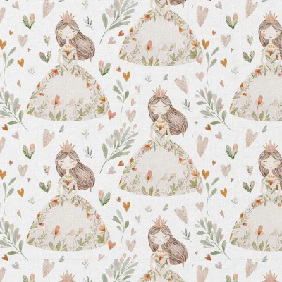 Tissu Popeline de Coton  Niouchka sur fond Blanc - Par 10 cm