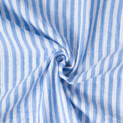 Tissu Double gaze de Coton Gipsy Rayé Bleu ciel sur fond Blanc - Par 10 cm
