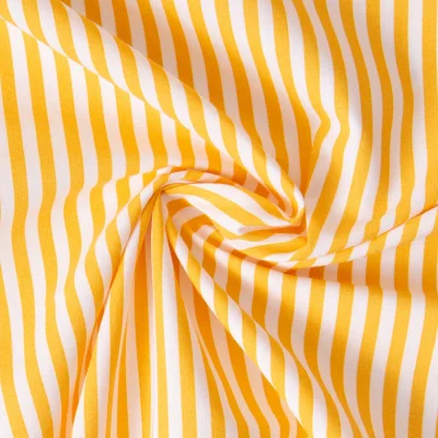 Tissu Coton imprimé Arty Edoua rayures Jaune sur fond Blanc - Par 10 cm