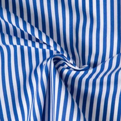 Tissu Coton imprimé Arty Edoua rayures Bleu sur fond Blanc - Par 10 cm