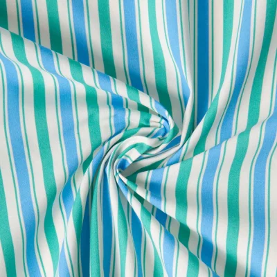 Tissu Coton imprimé Arty Lydia rayures Vert jade et Bleu ciel sur fond Blanc - Par 10 cm