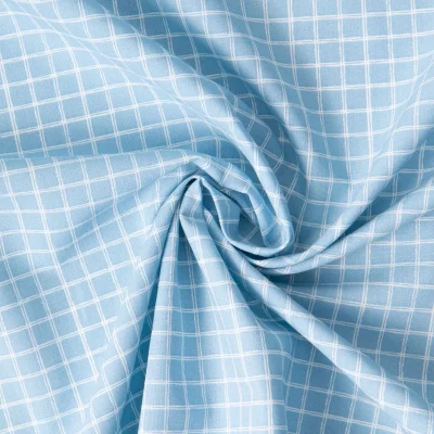 Tissu Coton imprimé Arty Jules quadrillage Blanc sur fond Bleu clair - Par 10 cm