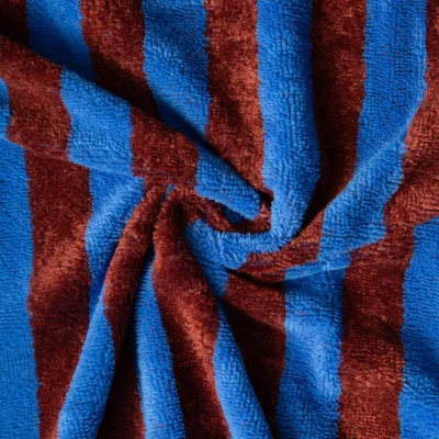 Tissu Eponge Bambou Tout doux rayé Bleu et Marron - Par 10 cm