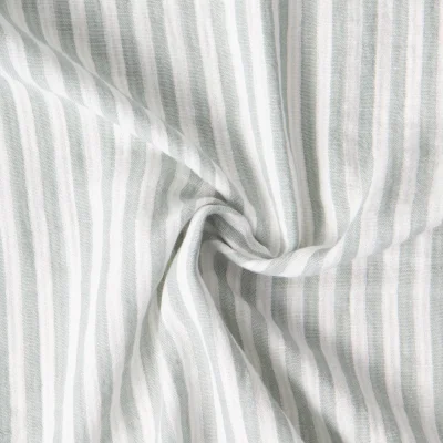 Tissu Double gaze de Coton Gipsy Rayé Vert de gris sur fond Blanc cassé - Par 10 cm