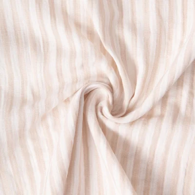 Tissu Double gaze de Coton Gipsy Rayé Crème sur fond Blanc cassé - Par 10 cm