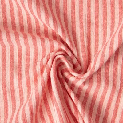 Tissu Double gaze de Coton Gipsy Rayé Saumon sur fond Rose nude - Par 10 cm