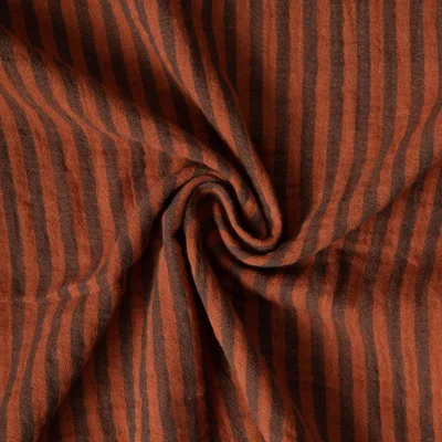 Tissu Double gaze de Coton Gipsy Rayé charbon sur fond Terracotta - Par 10 cm