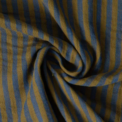 Tissu Double gaze de Coton Gipsy Rayé cobalt sur fond Bronze - Par 10 cm