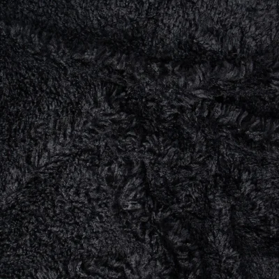 Tissu Fausse fourrure poils long Agneau de Mongolie uni Noir - Par 10 cm