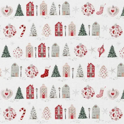 Tissu Coton imprimé Digital Arty Anvers Noël sur fond Blanc - Par 10 cm