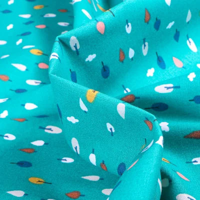 Tissu Coton imprimé Arty Arbio sur fond Bleu turquoise - Par Coupon de 3m