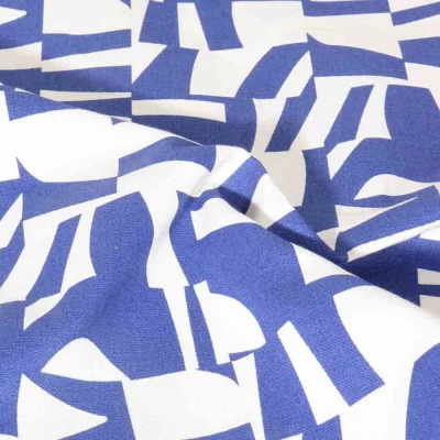 Tissu Coton demi natté  Géométriques sur fond Ecru - Par 10 cm