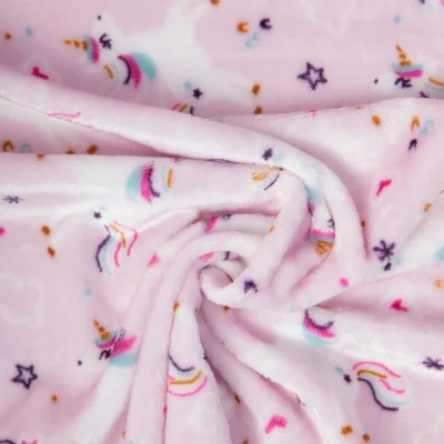 Tissu Doudou imprimé Azelle licornes magiques sur fond Rose bébé - Par 10 cm