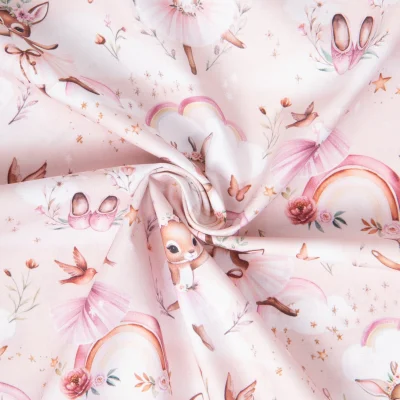 Tissu Coton imprimé digital Arty Balletty lapinou princesse sur fond Rose clair - Par 10 cm