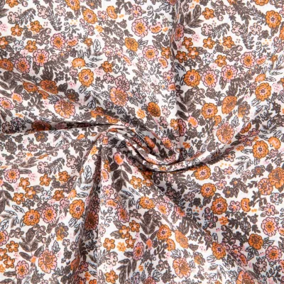 Tissu Coton imprimé Arty Barbara fleuris sur fond Blanc cassé - Par 10 cm