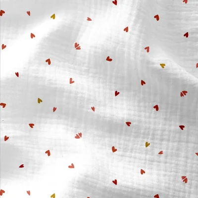 Tissu Double gaze Coreo coeurs rouges sur fond Blanc - Par 10 cm