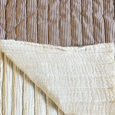 Tissu Matelassé Double gaze réversible Marron - Par 10 cm