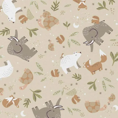 Tissu Coton imprimé Arty Cromignon sur fond Cassonade - Par 10 cm