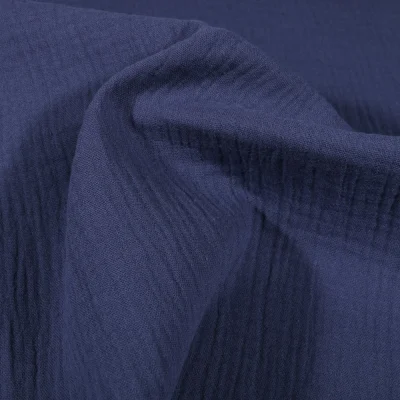 Tissu Double gaze de coton uni Bleu indigo - Par 10 cm