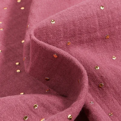 Tissu Double gaze Baya Pois dorés sur fond Bois de rose - Par 10 cm