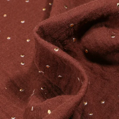 Tissu Double gaze Baya Pois dorés sur fond Marron chocolat - Par 10 cm