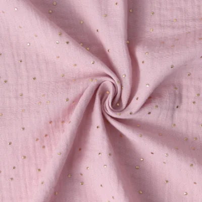 Tissu Double gaze Baya Pois dorés mauve - Par 10 cm