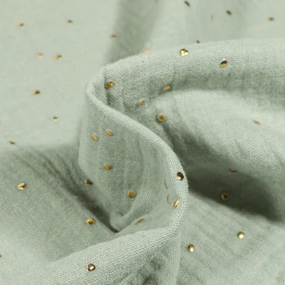 Tissu Double gaze Baya Pois dorés sur fond Vert d&#039;eau - Par 10 cm