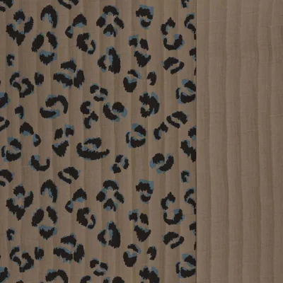 Tissu Matelassé réversible Léopard sur fond Taupe - Par 10 cm