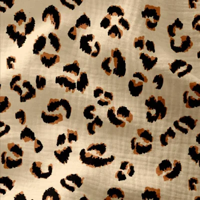 Tissu Double gaze imprimé Fauve Marron sur fond Ecru - Par 10 cm