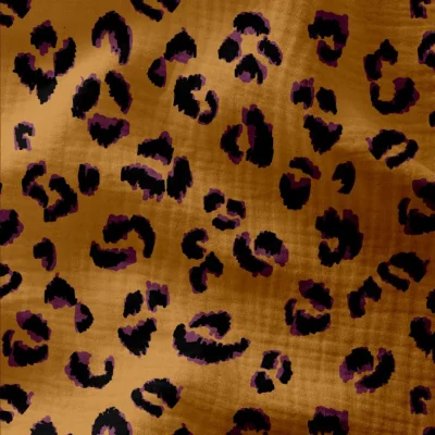 Tissu Double gaze imprimé Fauve violet sur fond Marron - Par 10 cm