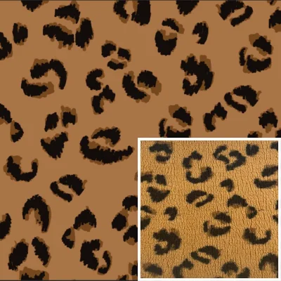 Tissu Fausse fourrure Mouton Léopard sur fond Marron - Par 10 cm