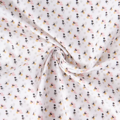 Tissu Coton imprimé Fimoa motifs abstraits rose pâle, jaune et noir sur fond Blanc - Par Coupon de 3m