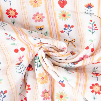 Tissu Coton Matelassé réversible Galy fleurs sur fond Blanc - Par 10 cm
