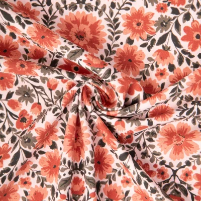 Tissu Coton imprimé Arty Hampi fleuris sur fond Rose pâle - Par 10 cm
