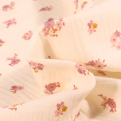 Tissu Double gaze Hope rose sur fond Ecru - Par 10 cm