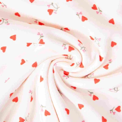 Tissu Eponge Monoface Coeurs Ilove sur fond Ecru - Par 10 cm