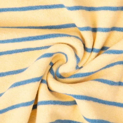 Tissu Jersey Eponge rayures Bleu sur fond Jaune - Par 10 cm